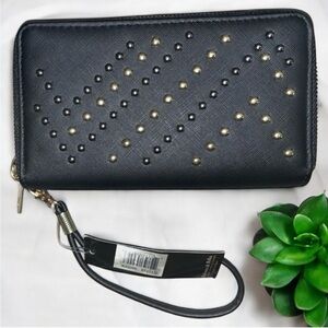 NWT Rebecca & Rifka 2 Pocket Black Studded Wristlet Wallet